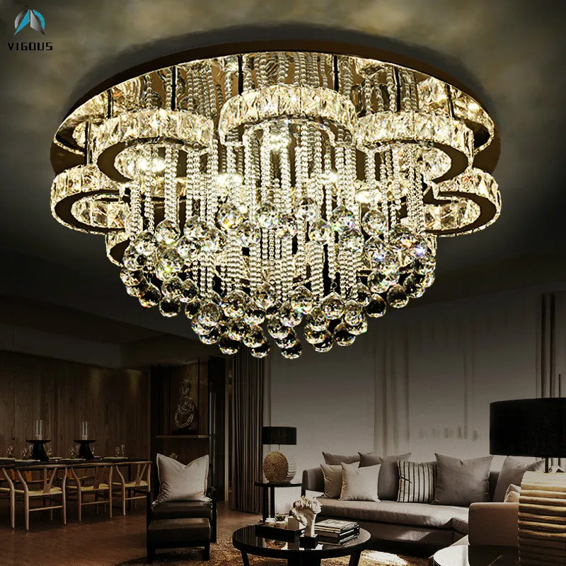 

Modern Living Room Lustre Round Chrome Chandelier for Living Room K9 Cristal Luminarias Led Ceiling Chandelier Lamparas Fixtures