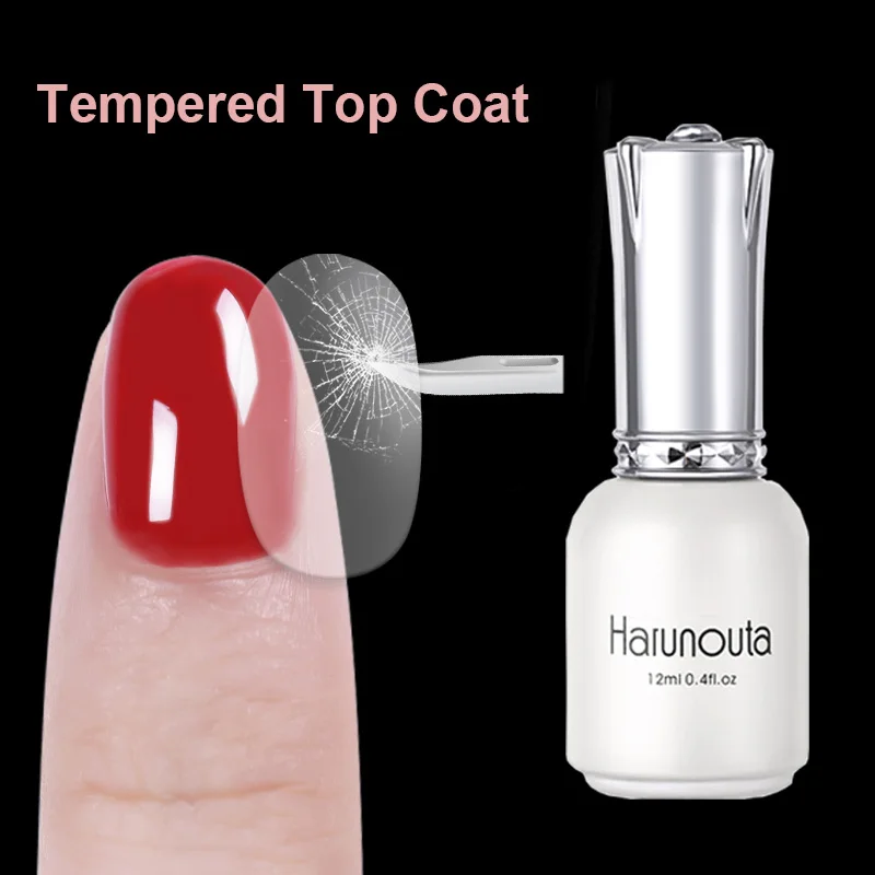 Tempered Top Coat HARUNOUTA, 12 мл, армирующий Гель-лак, основа, верхнее покрытие, УФ-гель, Матовый верх, грунтовка, не протирается, липкий слой, лак для ногтей - Цвет: Tempered Top Coat