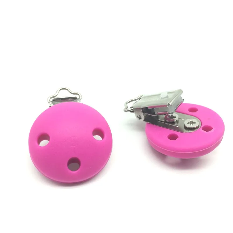 Fuchsia 1 шт. Силиконовый круглый держатель соски зажимы Детские Прорезыватели для зубов жевательные игрушки BPA бесплатно DIY соска цепи аксессуары - Цвет: Fuchsia