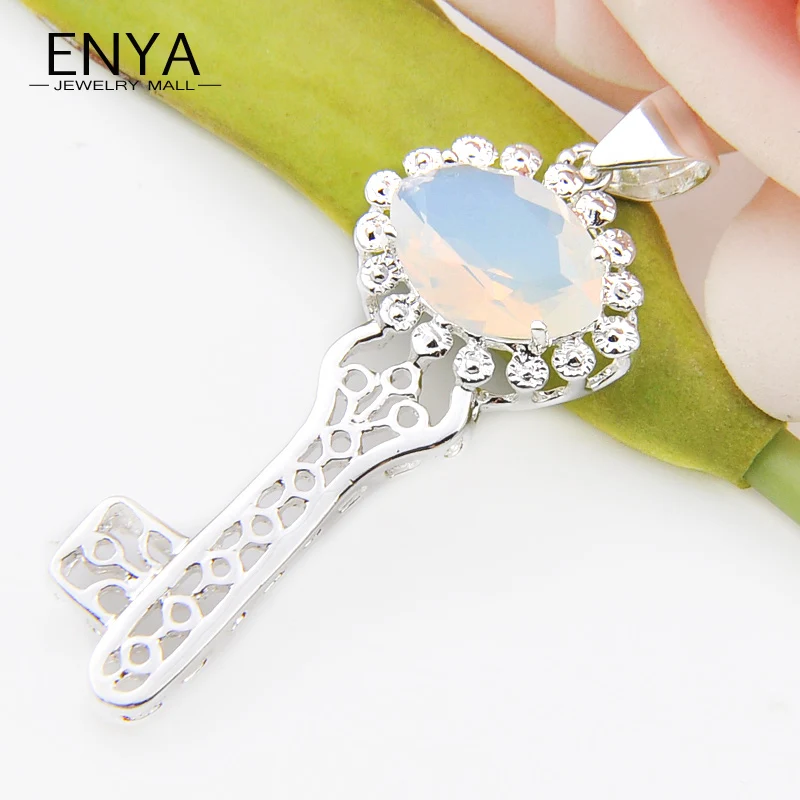 ENYA Key Shape Classical Moonstone Synthetic Crystal Silver Plated Necklace Pendant For Mother Holiday Gift Jewelry P0157 | Украшения и