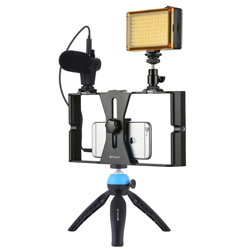 

PULUZ 4 in 1 Vlogging Live Broadcast LED Selfie Light Smartphone Video Rig Kits with Microphone + Tripod Mount + Cold Shoe Tripo
