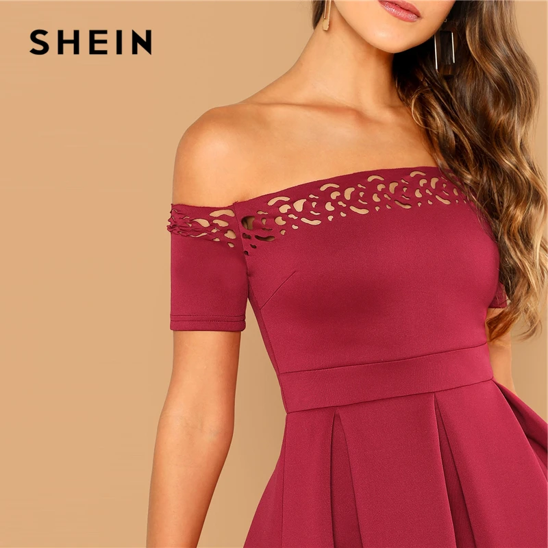 SHEIN Облегающее Платье-Клёш С Открытыми Плечами Женские Летние Элегантные Платья С Коротким Рукавом С Средней Талией