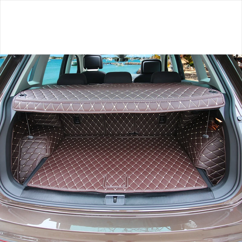 8 pieces coffee Lsrtw2017 волокна кожи багажник автомобиля коврик для Volkswagen Tiguan - Название цвета: 8 pieces coffee