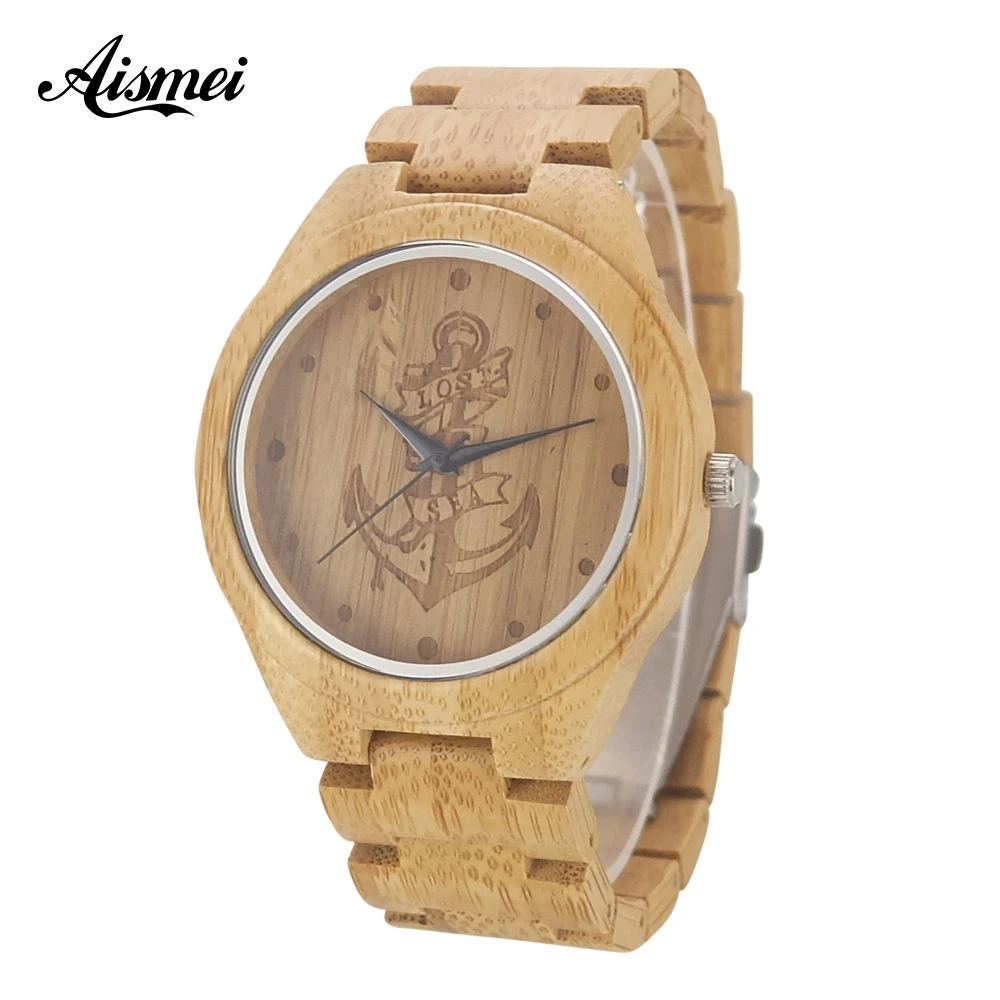 2018 Hot Sell Men Full Wooden watch Lost At Sea Anchor Wood watch with wooden band Luxury Quartz WristWatch relogio masculino