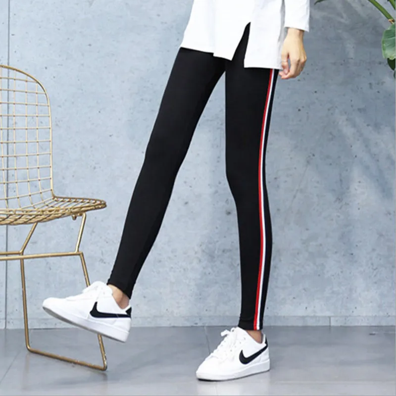 2022 Quality Cotton Leggings Side Stripes Women Casual High-stretch Leggings Pants High Waist Fitness Leggings Female