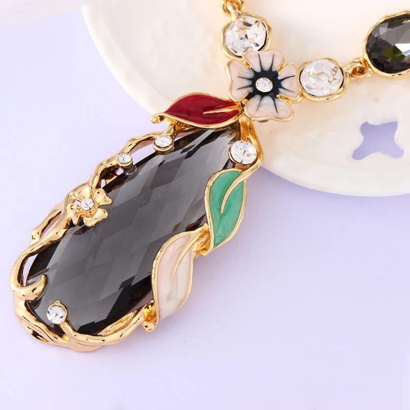 Циркониевое ожерелье с кристаллами серьги слеза цветы эмаль ювелирные наборы