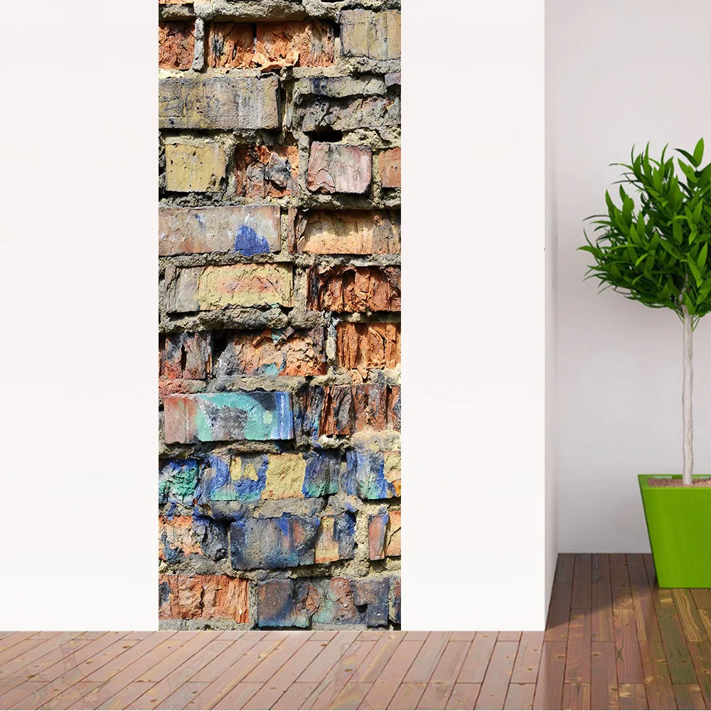 2 панели акварельные кирпичи картина наклейка на дверь наклейки обои украшение