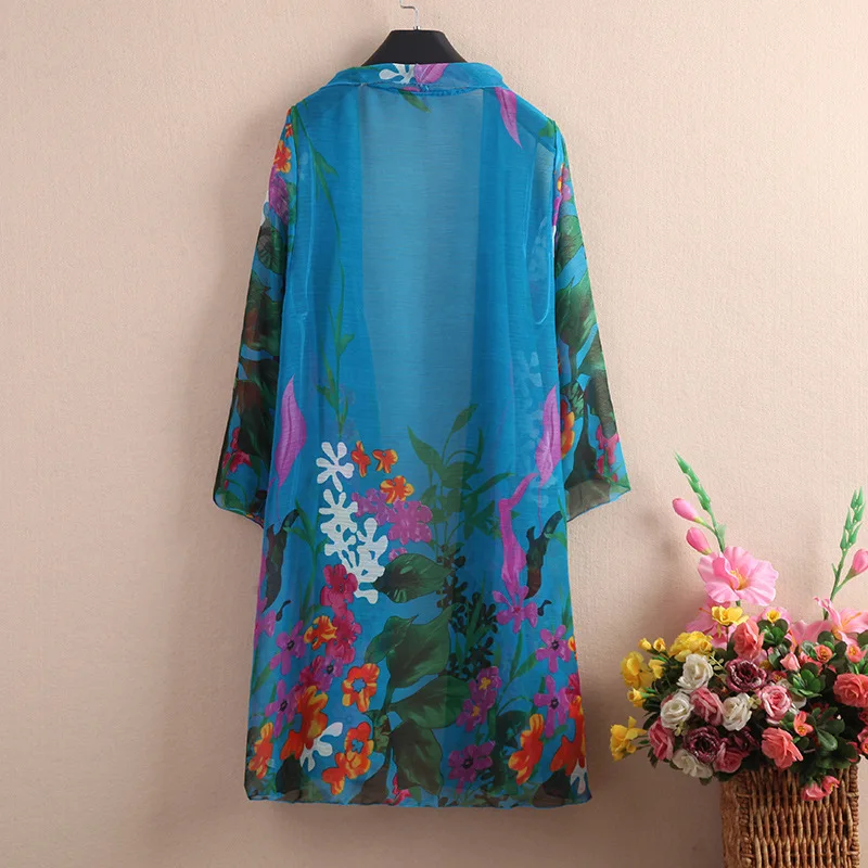 2020 Summer clothes new fashion printing 7 points sleeve loose large size cardigan Women's clothing Chiffon shirt | Женская одежда