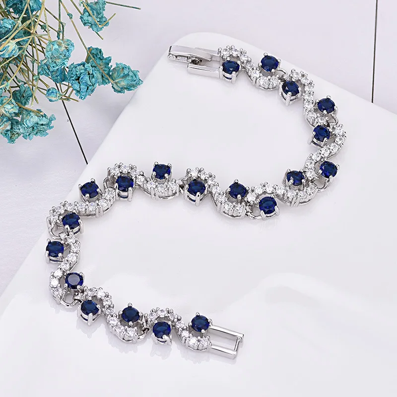 S волнистый узор браслет цепочка кристалл циркон камень браслеты с инкрустацией