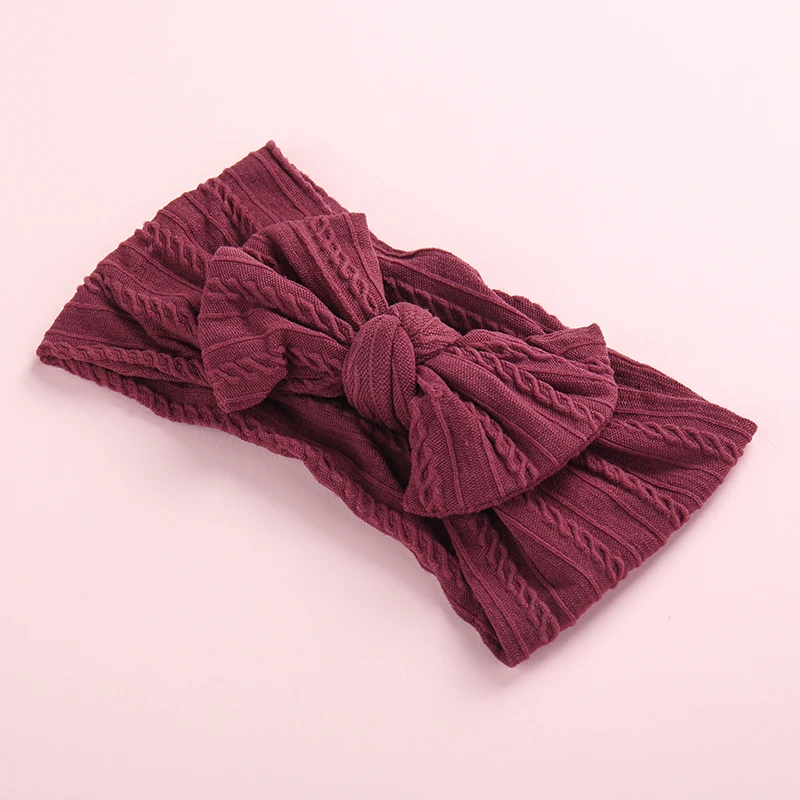 Newborn Baby Girls Cable Knitted Bows Nylon Headbands Knot Bow Wide Turban Head Bands Princess Soft Wraps | Детская одежда и обувь