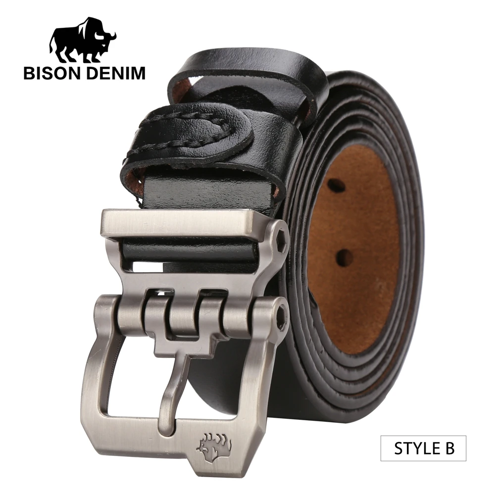 BISON DENIM, ремень из натуральной кожи для мужчин, подарок, дизайнерские джинсы, ремни, мужские, высокое качество, Воловья кожа, индивидуальная Пряжка, Ретро стиль, N71223