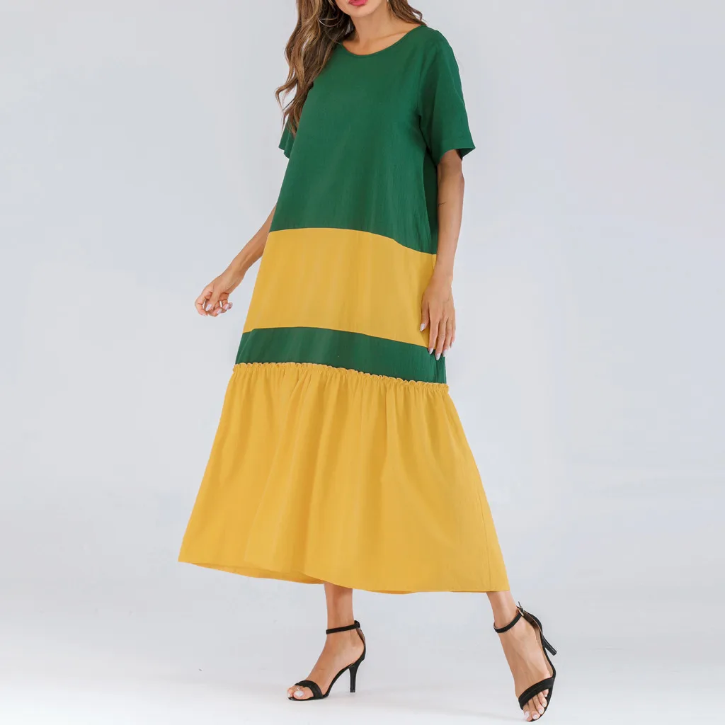 Женское летнее платье Свободное длинное с коротким рукавом и круглым вырезом