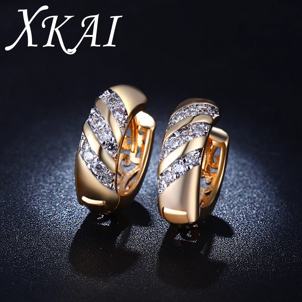 Золотой цвет обруч серьги для женщин CZ камень AAA Циркон Обручальное Мода женские