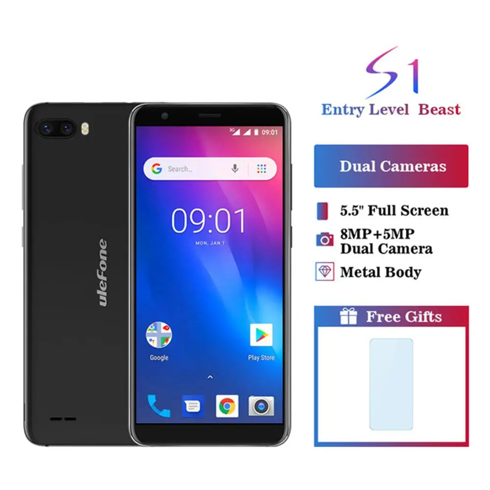 Ulefone S1 Мобильный телефон 1 Гб + 8 5 дюймов 18:9 MTK6580 четырехъядерный Мп МП Две камеры