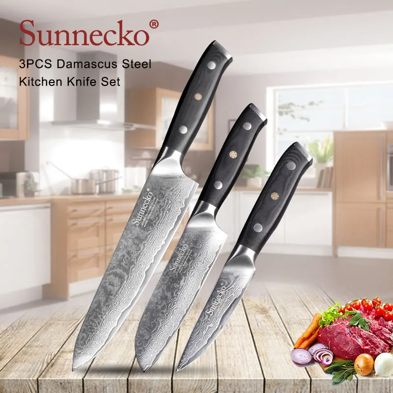 Набор кухонных ножей SUNNECKO VG10 набор шеф повара Santoku из стали шлифовальная Ручка G10