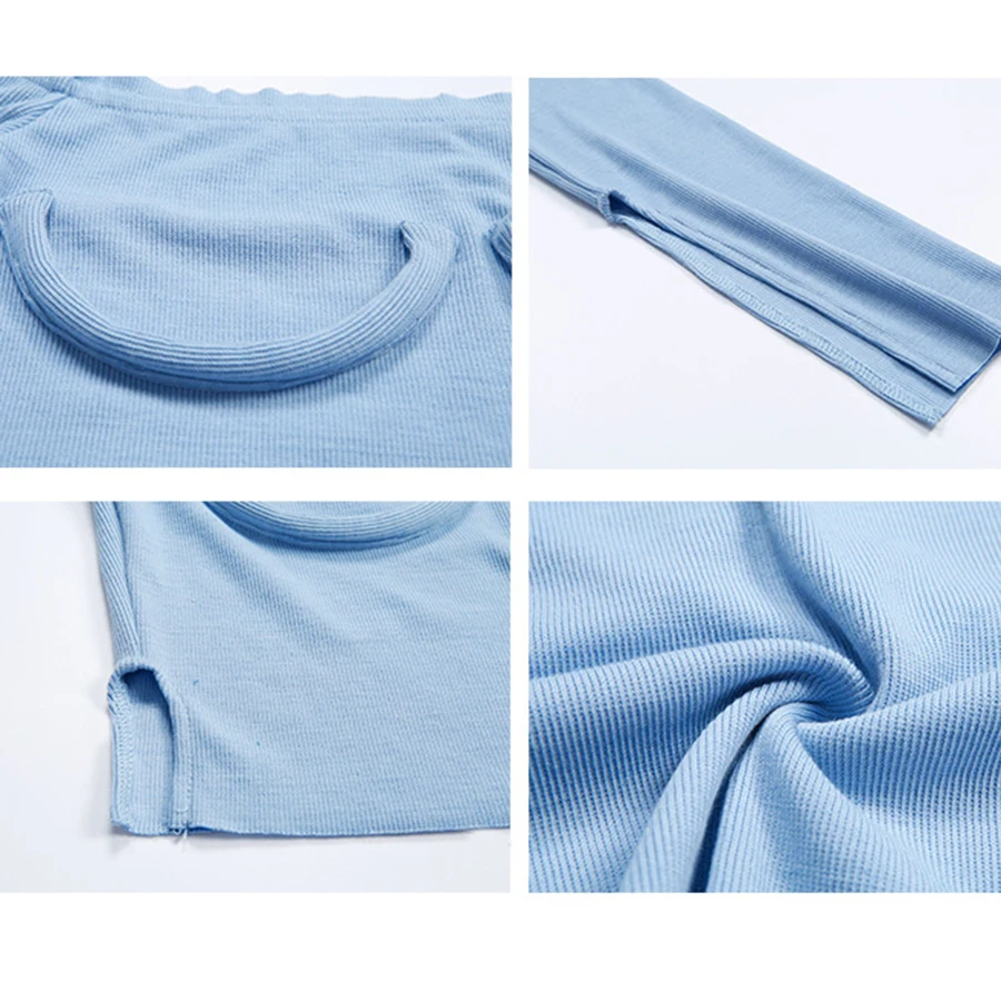 Разрез расклешенными рукавами с плеча блузка женщины светло голубой цвет Knit Crop