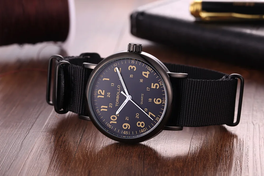 Высококачественные оригинальные новые мужские часы черный холщовый ремешок