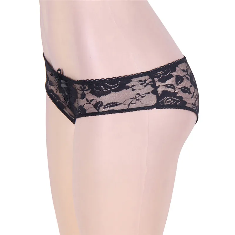 Women Sexy Lingerie Open Crotch Hot Erotic Floral Lace Underwear Crotchless Sexy Panties Transparent Porn See Through Briefs