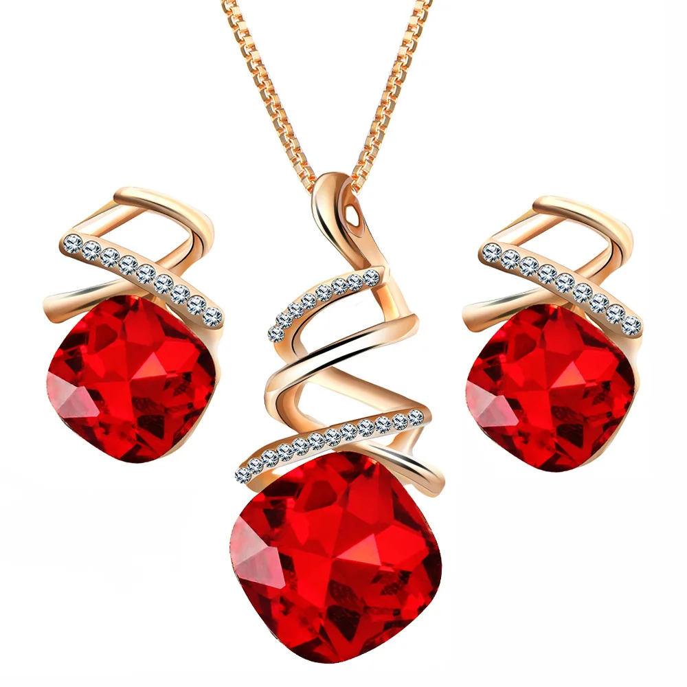 Red Blue Purple 100% f334 Jewelry Sets Austrian Set Fashion Women's Individuality Spiral Styling Necklace Earrings | Украшения и