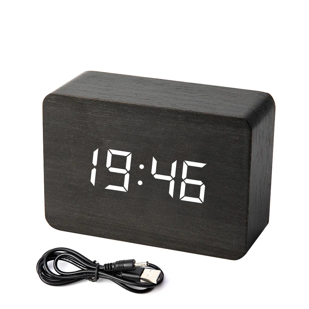 Black wood white Деревянный бамбуковый светодиодный цифровой будильник Reloj Despertador современные настольные часы с температурой светодиодный электронный - Цвет: Black wood white