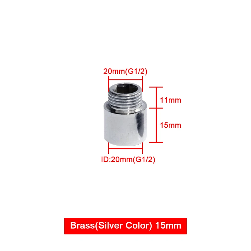 Silver brass 15mm Удлинительный фитинг 20 мм Наружная резьба 1/2 ''соединение водопроводных труб фитинг 10/15/20/30/40/50 мм удлинить латунный фитинг - Цвет: Silver brass 15mm