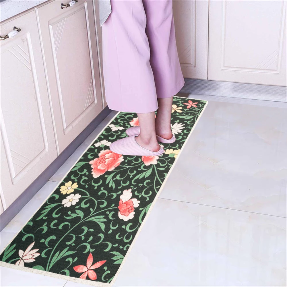 Противоскользящие восточные цветочные кухня коврик Добро пожаловать вход