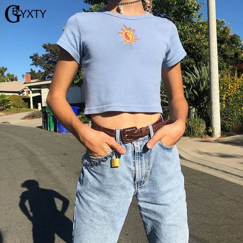GBYXTY camiseta mujer уличная одежда укороченный топ летняя неоновая зеленая футболка с