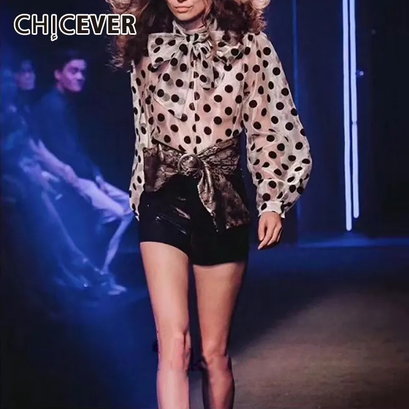CHICEVER/Летняя повседневная женская блузка в горошек на шнуровке с бантом и