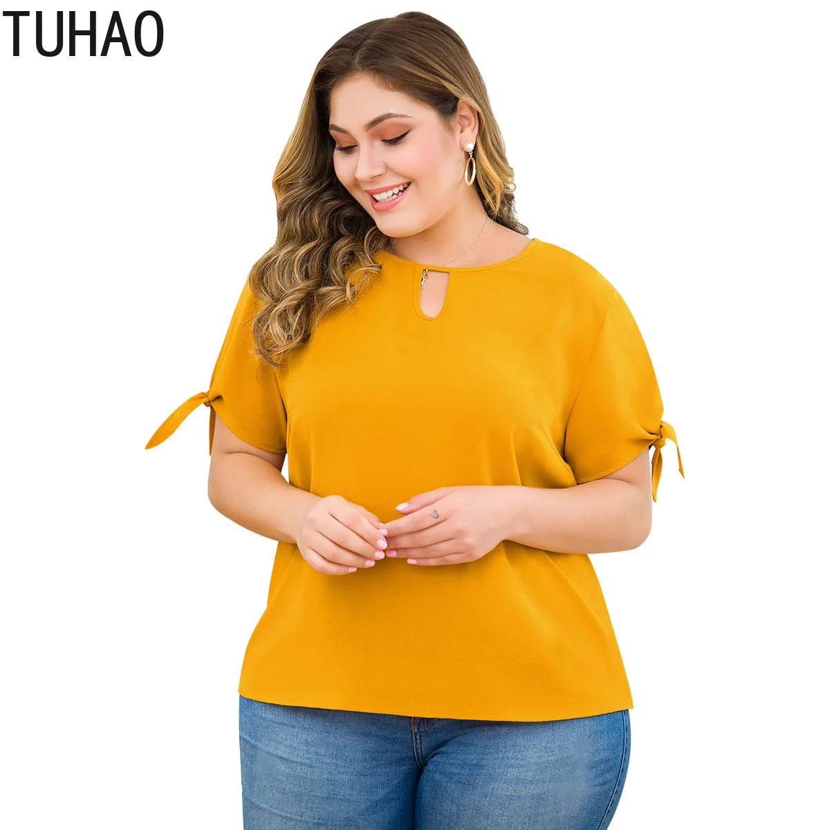 TUHAO летние женские оранжевые блузки для офиса, рубашки размера плюс 4XL 3XL, свободные женские блузки большого размера, Рубашки, Топы LZ54