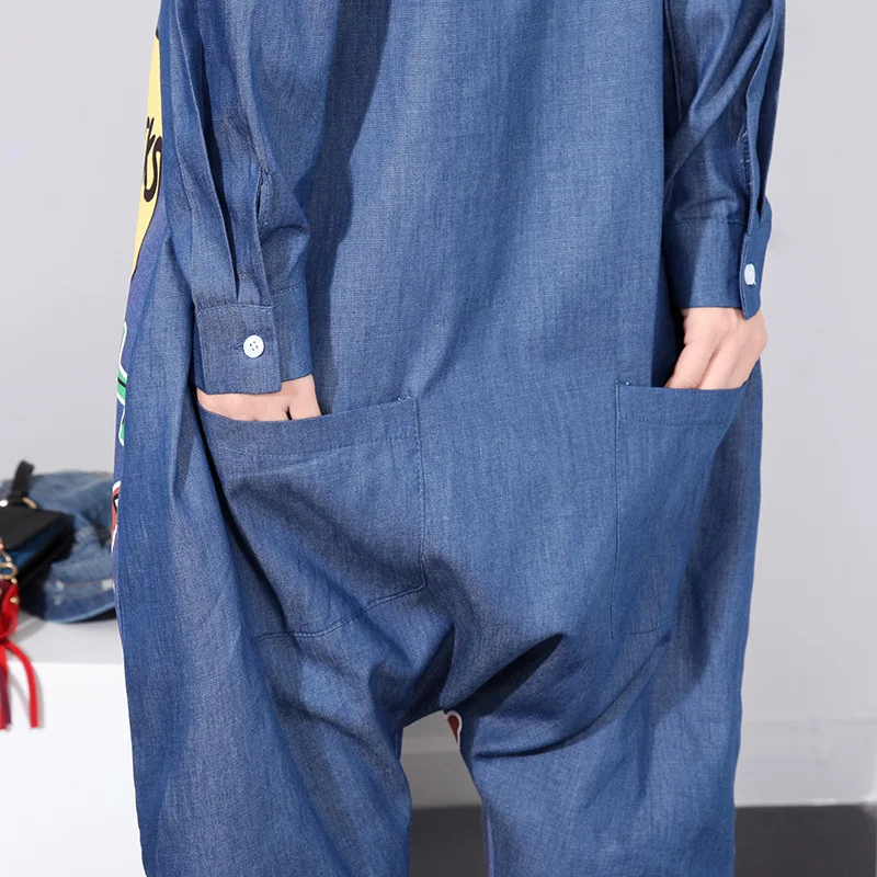 2017 осень-зима Для женщин комбинезон Комбинезоны для малышек граффити хип-хоп с