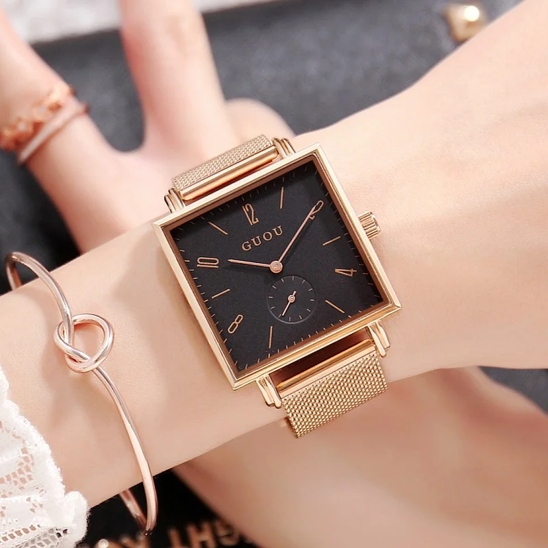 Модные 36 мм квадратные женские наручные часы с маленьким циферблатом простые