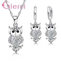 original silver jewelry set birthday gift for girl daughther top quality craft charm owl pendant necklace earriings