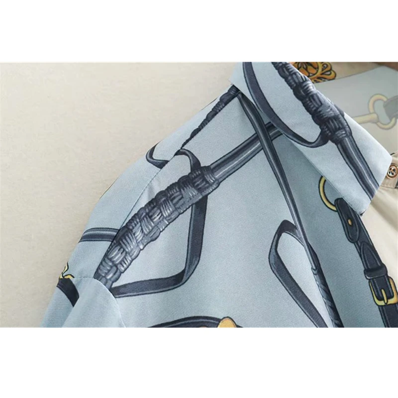 Рубашка женская винтажная с длинным рукавом и принтом в виде цепи| |