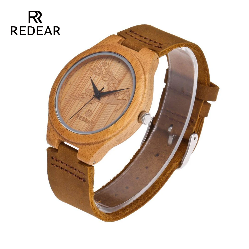 Часы REDEAR OEM His and Her в стиле оленя лося бамбуковые часы для мужчин роскошные кожаные