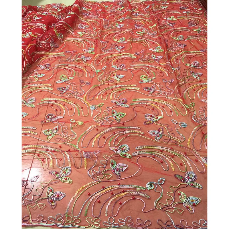 Первоклассный товар красивое Сетчатое кружево с аппликацией и блестками CD52