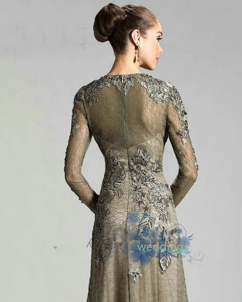 Новинка 2016 года платье с круглым вырезом и длинными рукавами для мамы невесты