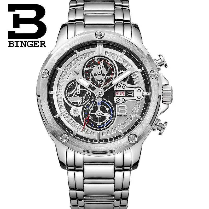 Швейцарские мужские часы люксовый бренд Бингер кварцевые полностью из