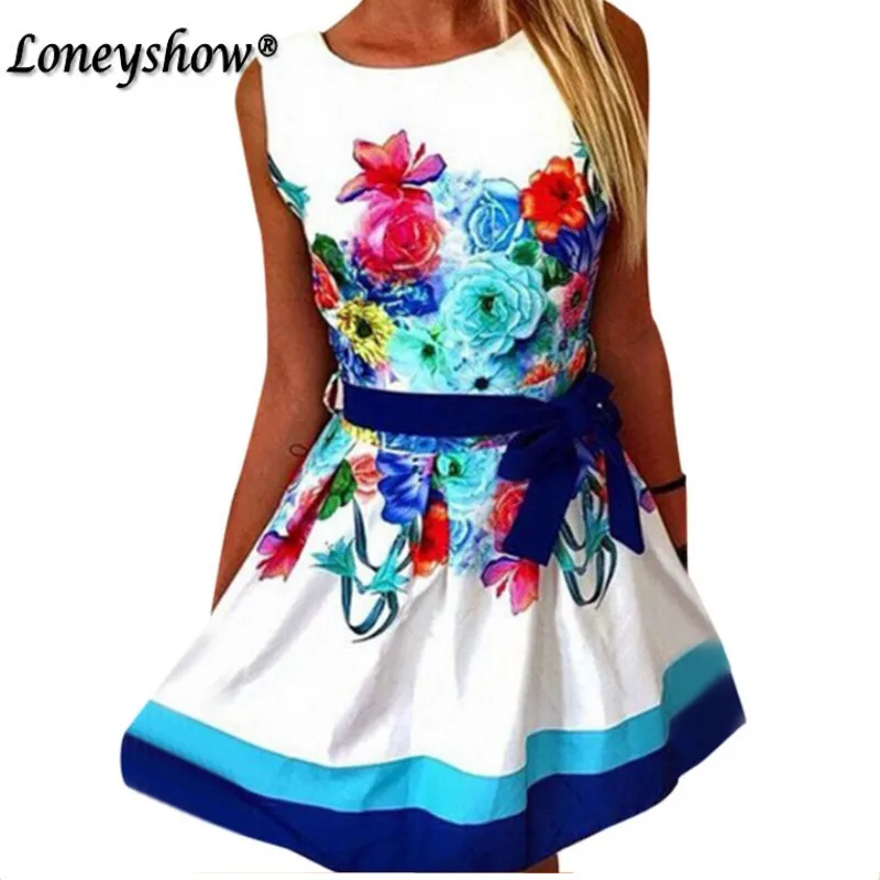 Новое поступление! Для женщин модный принт платье в стиле ретро с круглым вырезом