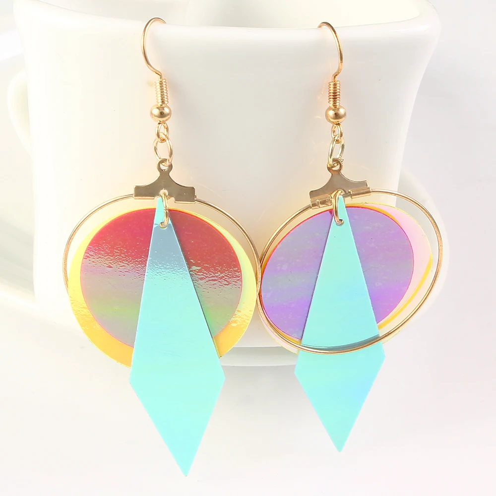 Модные Висячие серьги Женские Ювелирные изделия блестки Круглый Круг висячие