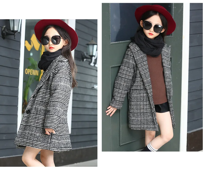 Clearance# плащ для девочек; пальто в клетку; зимнее пальто для девочек; шерстяная куртка; Верхняя одежда; пальто; детская куртка для девочек; детская одежда
