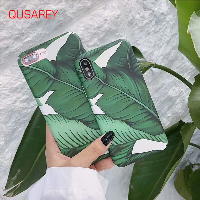 QUSAREY зеленые листья узор чехол для телефона жесткий IPhone X 8 7 6s 6 плюс мобильный s