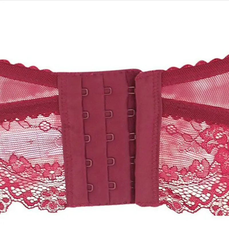 

Newest Winter Wine Red Lace Bra Adjustment Ultra-thin Side Gathering Push Up Women's Bra Briefs Set Sexy Lace Underwear bra
