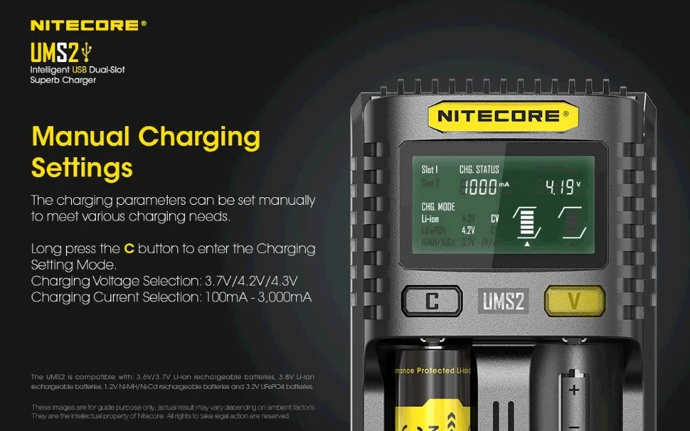 NITECORE UMS4 UMS2 интеллектуальное QC быстрое зарядное устройство 4A большой ток мульти-совместимое USB зарядное устройство