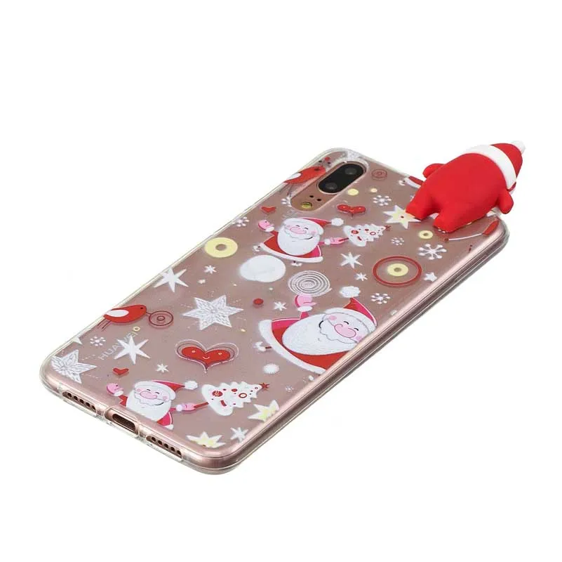 Phone Case For Huawei P20 Pro P10 P9 P8 Lite 2017 3D Cartoon Christmas Santa Claus Elk Gift Soft TPU Back Cover |