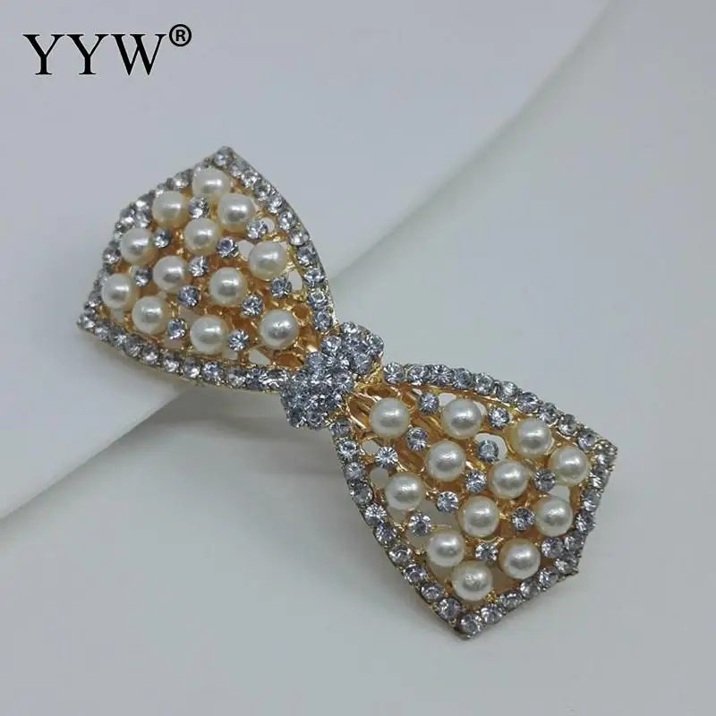 2 шт. элегантные заколки для волос с бантом пластиковые жемчужины и стразы
