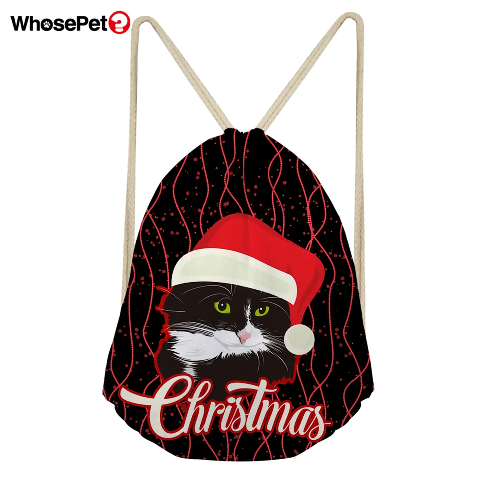 WhosePet для женщин Drawstring сумки милый кот и сова печати плеча рюкзак женский Mochila Escolar
