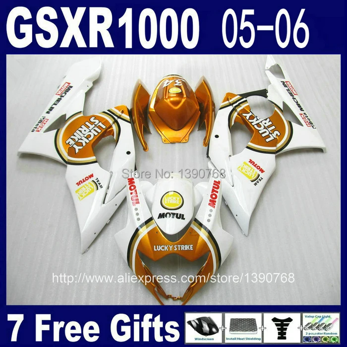 Литьевая форма обтекатель комплект для SUZUKI GSX R1000 05 06 K5 GSXR 1000 2005 2006 золотой белый