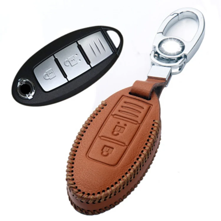 Совершенно новый кожаный чехол для ключей с 2 кнопками Nissan Series D|2 button|leather key fob