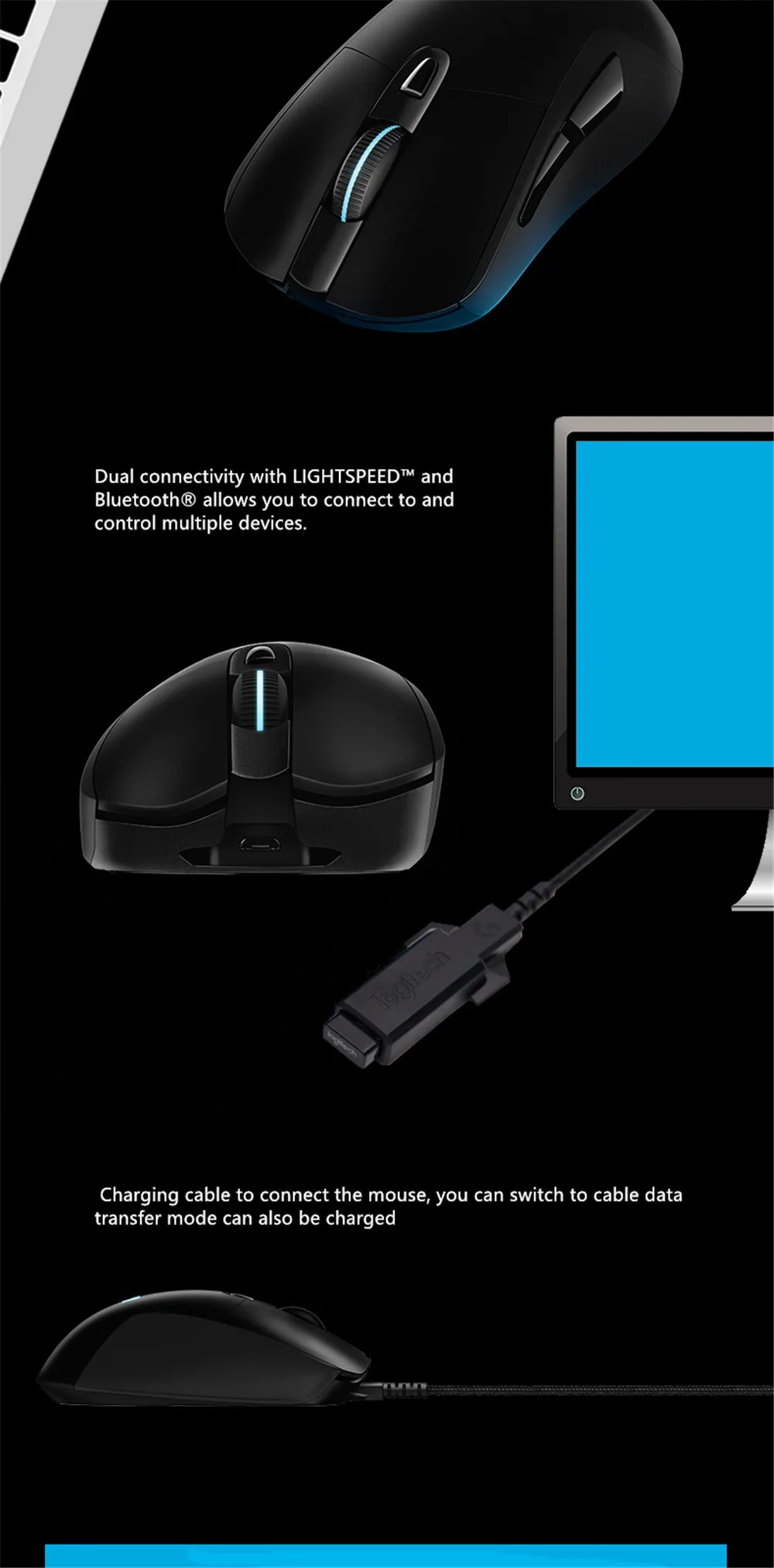 Оригинальная Беспроводная Двухрежимная игровая мышь logitech G703 12000 dpi с RGB подсветкой, компьютерная игровая мышь с механическими клавишами