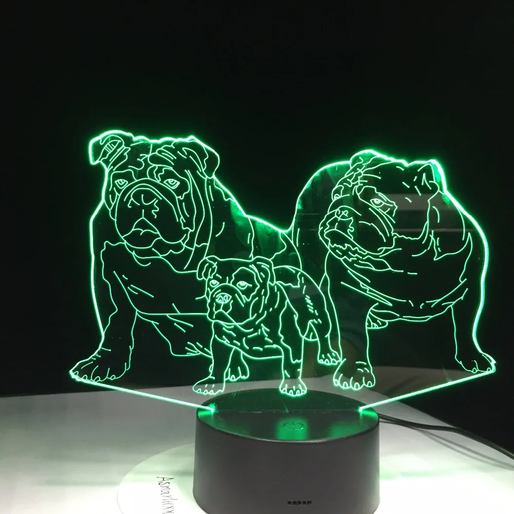 Мопса Семья 3D со светящимися вставками настольная лампа Новинка 7 цветов